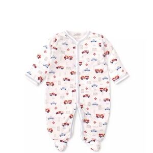 Kissy kissy Footed One-Piece Sleepwear in White with Red & Blue Firetruck Print